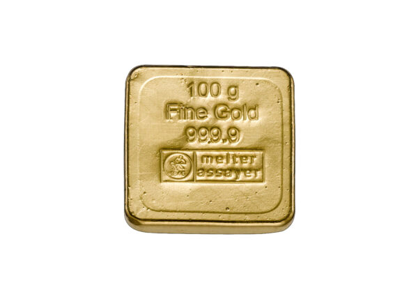 Au 100g gegossen_RS 100 g Heimerle+Meule Goldbarren Neuware, gegossen