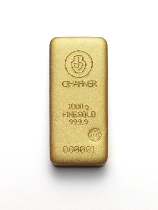 CHAF_1000g_Guss_VS_Druck 1000g C.Hafner Goldbarren Neuware, gegossen