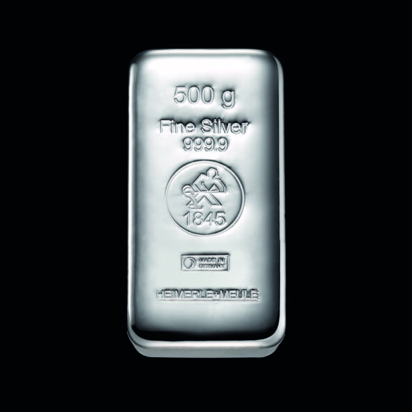 Gussbarren_silber_500g_web 500g Heimerle+Meule Silberbarren Neuware, gegossen