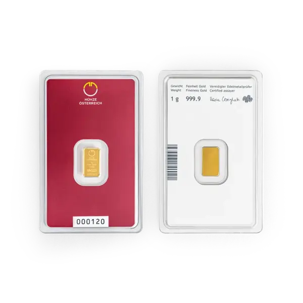 1-Gramm-Blister2 1 Gramm Goldbarren Münze Österreich Prägebarren
