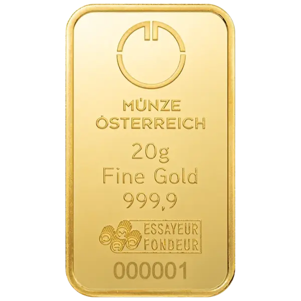 20 Gramm Goldbarren Münze Österreich Prägebarren