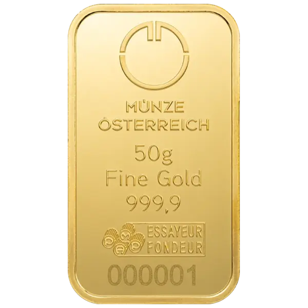 50 Gramm Goldbarren Münze Österreich Prägebarren