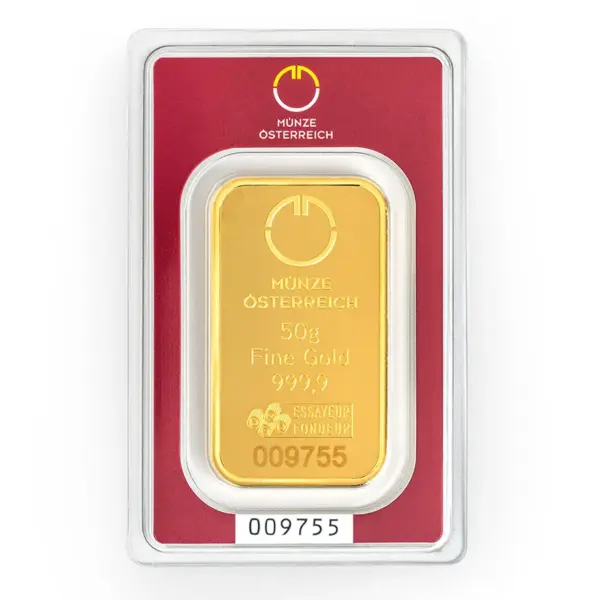 50 Gramm Goldbarren Münze Österreich Prägebarren