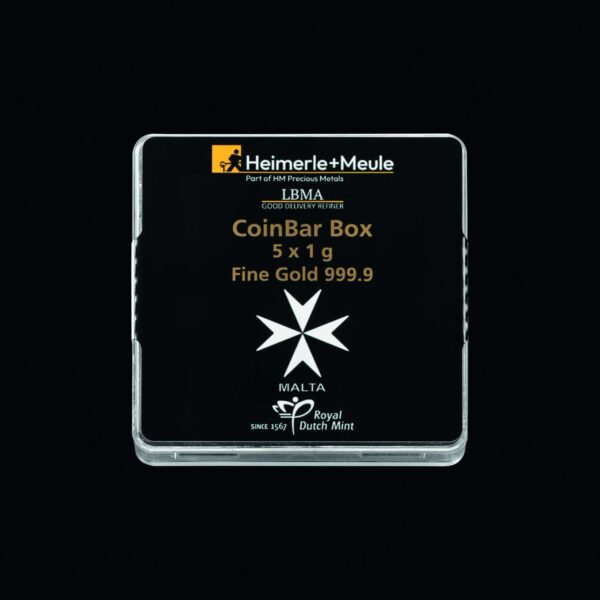 Malta_CoinBar-Box_5x1gRS 5 x 1g Gold Heimerle und Meule Malta Münzbarren UnityBar